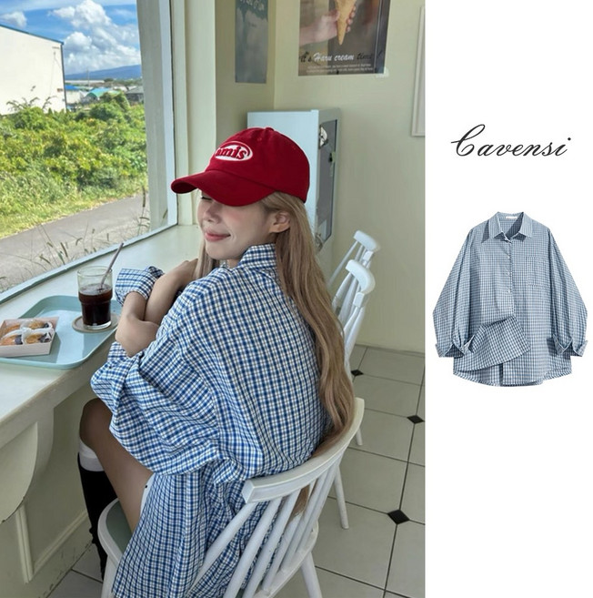 Cavensi 寬鬆格紋長袖襯衫