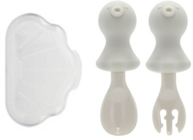 에디슨 자기주도 실리콘 스푼 포크 케이스 세트 아기 문어, ALL COLOR다크크림(cream), 1세트