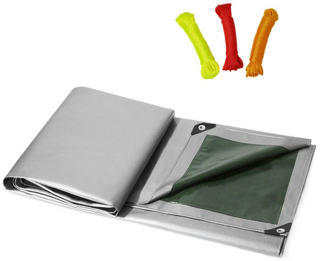 CLUBUNI 타포린 양면코팅 방수포 4x6m + 스트링, 실버