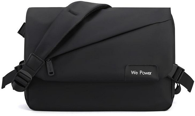 We Power 男士簡約斜挎包 時尚大容量防潑水, 黑色