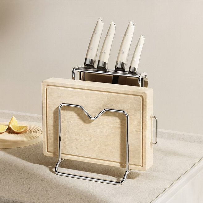 난네난네 위생적인 스테인레스 칼 도마 냄비뚜껑 수납 거치대, 1개, 실버