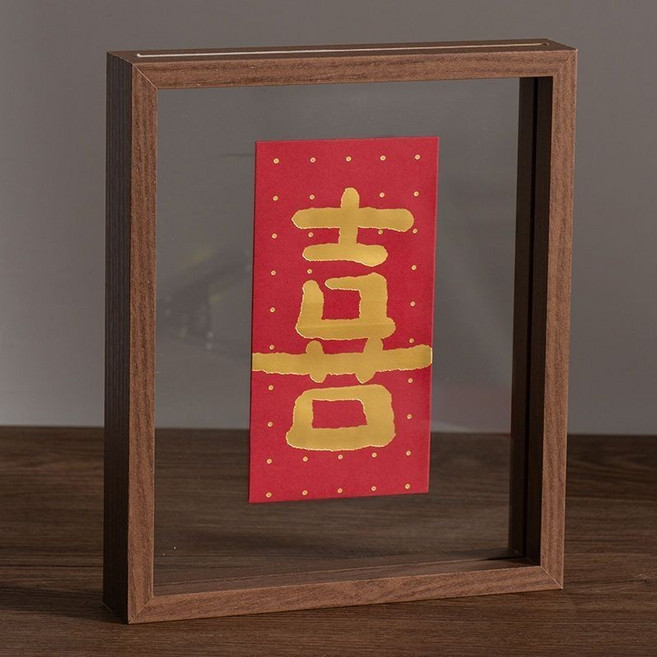 雙麵透明玻璃壓花標本框 展示架擺臺廣告框, 1個, 衚桃木色-真玻璃,A4 內徑21*29.7cm, 胡桃木色