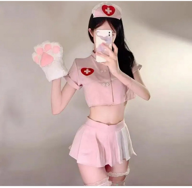 와이드 밀릭 여성 코스프레 할로윈 간호사 방송 코스튬 풀세트