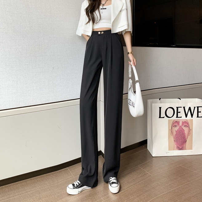 스타일아유 아이스 실 정장 와이드 팬츠 여자 하절 하이웨이스트 여름 얇은 헐렁하다 드래그 캐주얼 팬츠[AYG6LP0025]