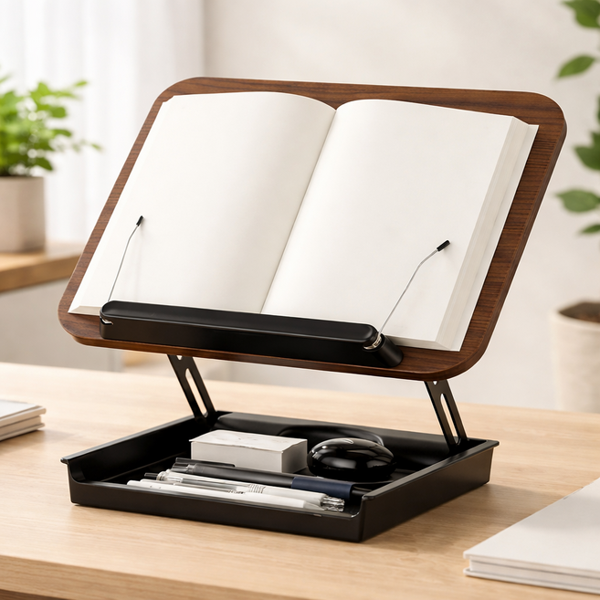 라온프리 수납 접이식 높이조절 독서대, 월넛