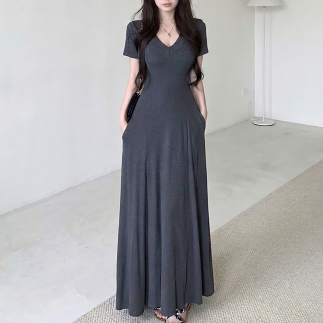 유니크코코 머메이드 어깨패드 반팔 백시 롱 원피스 op5863