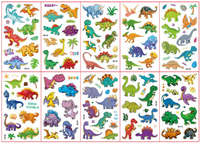 전제품 (10장세트)KC인증 어린이 타투스티커 캐릭터 판박이, B2공룡, 1개