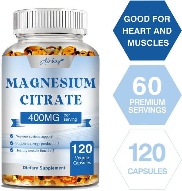마그네슘 시트레이트 400mg - 뼈 근육 및 소화 건강 효능, 120정, 1개