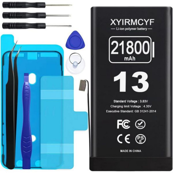 21800mAh 슈퍼 용량 배터리 아이폰 13 호환 0 사이클 리튬 폴리머 교체 전문가 수리 도구 세트, 13-21800