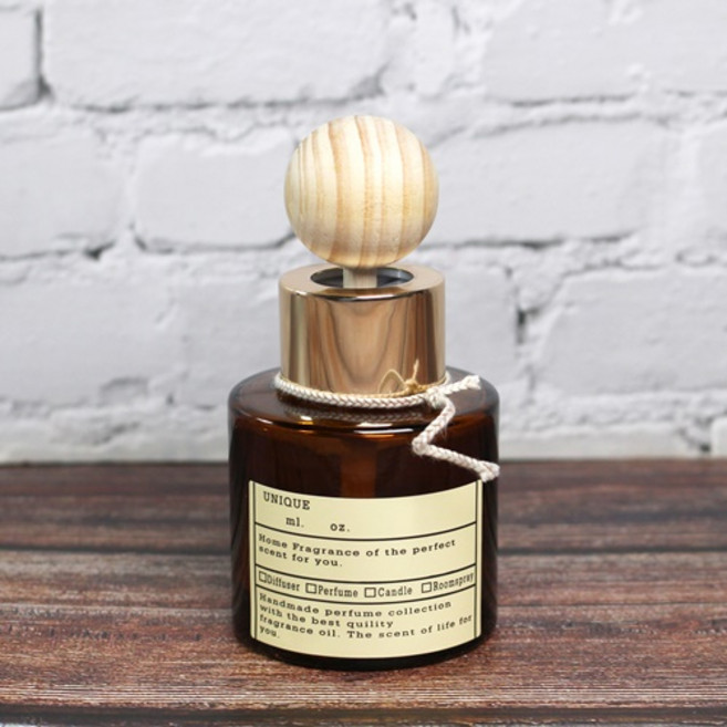 디퓨저용기 - 원형 컬러 브라운 50ml ( 스틱포함 ), 골드, 1개