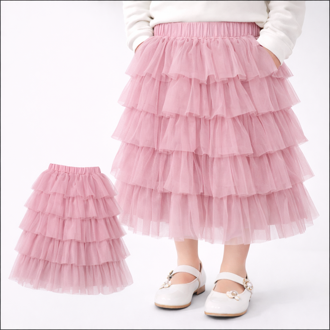 여아 캉캉 샤 스커트 아동 롱 튜튜 치마 밴딩 공주 스커트
