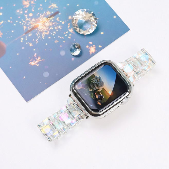 타임스토리 디먼트 애플워치 호환 오로라 투명 스트랩 밴드 9 8 7 6 SE2 SE 5 4 3 2 1, 로즈골드 버클+돌돌이, 1개