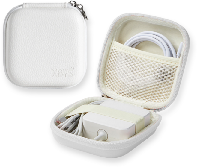 더심플러 USB 케이블 충전기 선정리 한번에! 미니 컬러 선 정리함 / 핸드폰 휴대폰 충전기선 선정리 케이스 / 해외여행 필수품 준비물 / 작은 소형 디지털 보관 파우치, 화이트, 1개