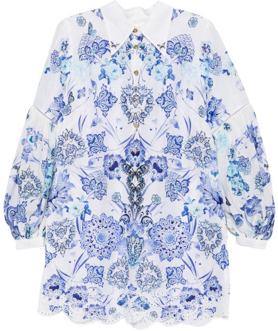 카밀라 물결 트리밍 플로럴 프린트 미니 드레스