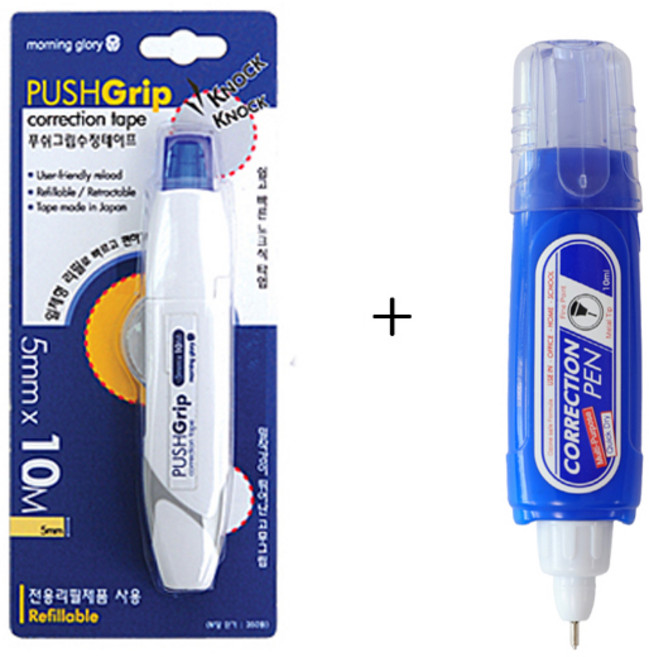 모닝글로리 푸쉬그립 수정테이프 리필10M + 수정액, 3800 푸쉬그립 본체, 1개