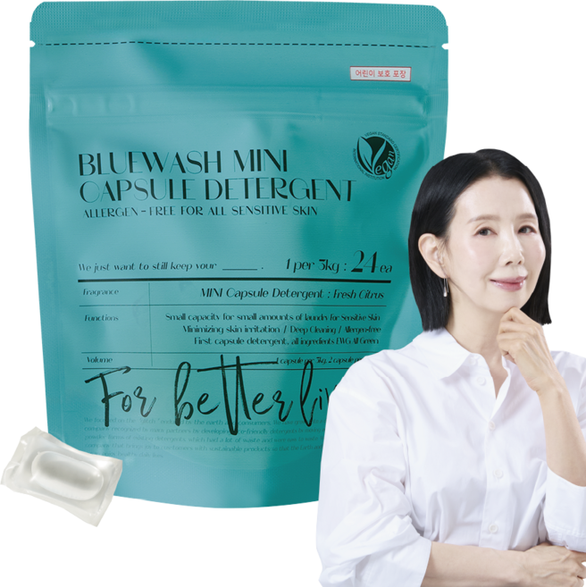 블루워시 비건 임산부 신생아 유아 초고농축 미니 세탁 캡슐 세제 프레쉬 시트러스향, 1개, 24개입