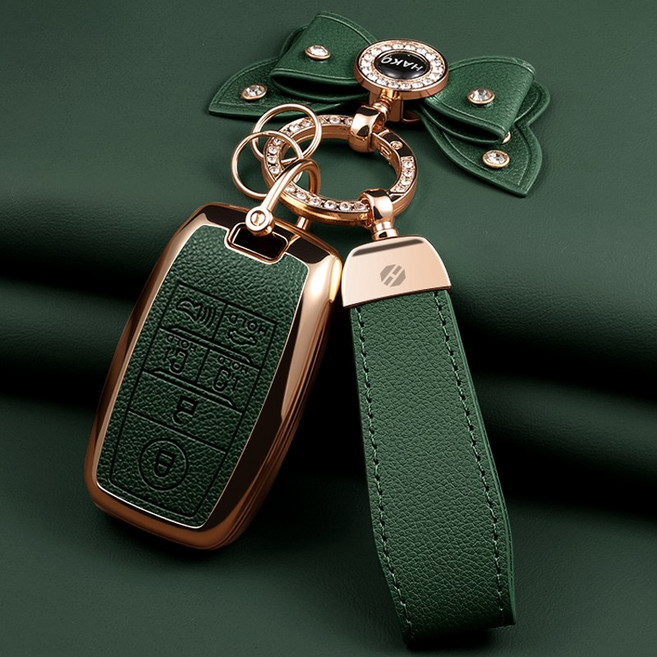 HAKO 소프트 가죽TPU 차키케이스+키홀더+리본 (기아3/4/5버튼호환), K-03, 그린