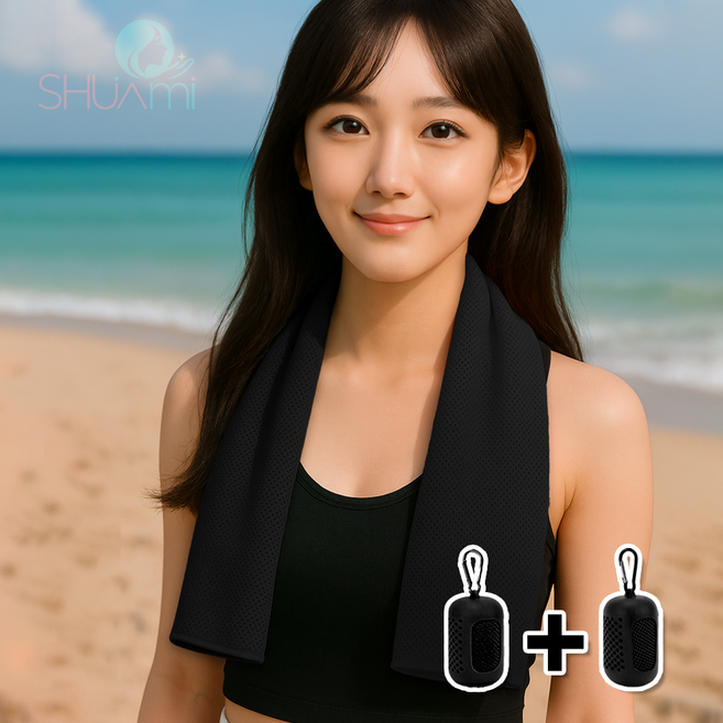 슈아미 쿨 타올 스포츠 데일리핏 3중 원단 쿨링 시스템 1+1, 1개, 블랙+블랙