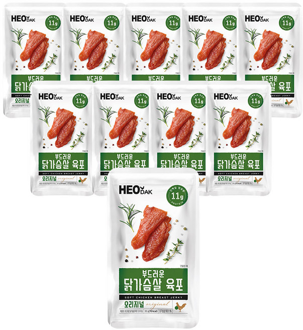 허닭 부드러운 닭가슴살 육포 오리지널 30g, 10개, 단품