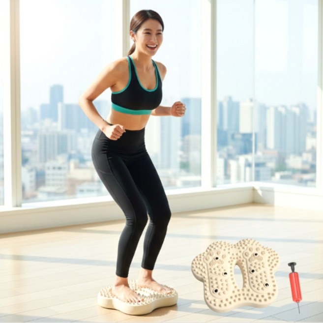 이숍 다이어트 밸런스볼 에어스텝퍼 코어운동 발지압 쿠션 패드, 크림