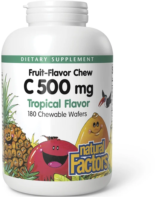 네추럴팩터스 프루트맛 츄 비타민 C 500mg 탠지 오렌지 츄어블 웨이퍼, 1개, 180정 - 쿠팡