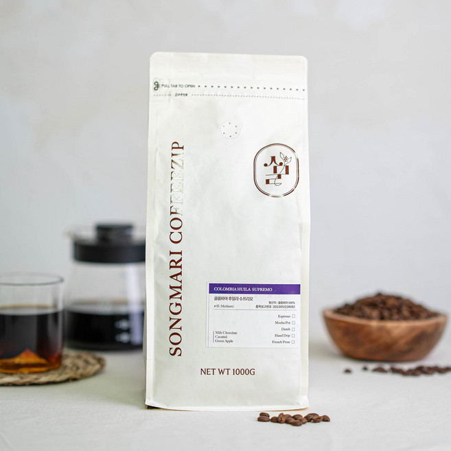 [당일로스팅]송마리커피집 고소한 콜롬비아 수프리모 후일라 원두커피, 1개, 1kg, 홀빈(분쇄안함)
