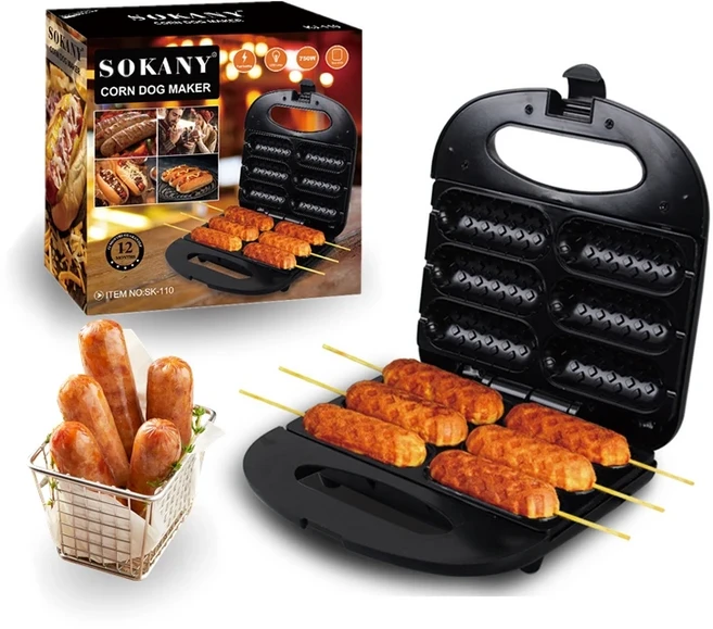 전기 핫도그 메이커 파삭 파삭 한 옥수수 핫도그 와플 메이커 소시지 기계 아침 식사 팬 베이킹 그릴 주방, 01 220-240V, 01 AU, 01 6 Pan