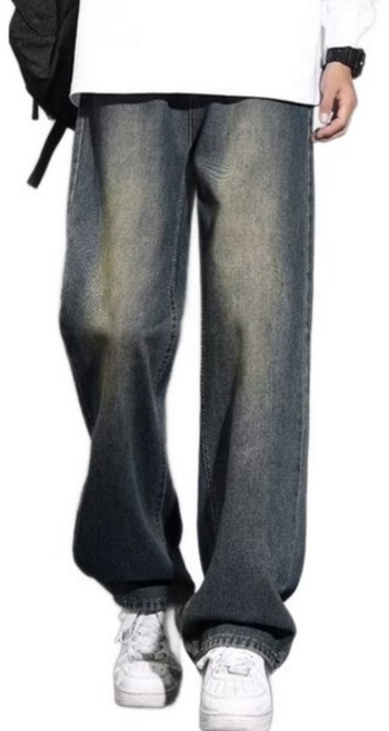 남성용 루즈핏 데님 팬츠 빈티지 워싱 스트레이트핏 청바지 오버핏 팬츠 기분 와이드 롱 청바지