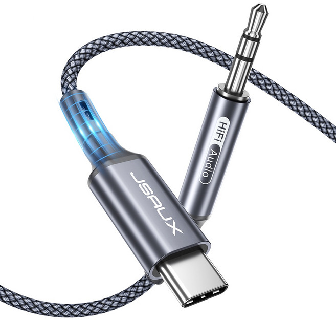 JSAUX 오디오 C타입 to AUX 케이블 옥스선 HIFI 음질 스마트 DAC 칩 그레이 1m, 1개