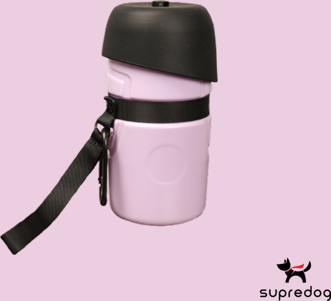 슈프리독 강아지 외출 산책 물통 위치 접이식 대형견 실리콘 리필 물병 21oz 600ml, 1개, 라벤더퍼플