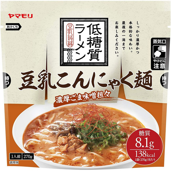야마모리 저당질 라면 두유 곤약면 농후 참깨 된장 탄탄 270g x 6개
