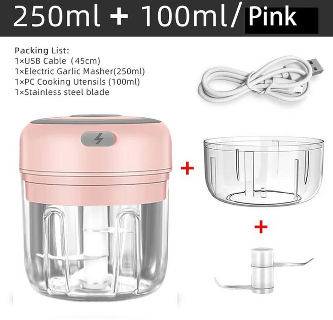 전기 미니 소형 마늘 Mincer 100250ML USB 야채 양파 쵸퍼 생강 칠리 야채에 대한 휴대용 프로세서, 105-2Cups-Pink