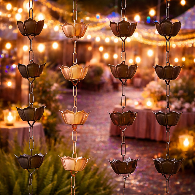 레인체인 처마 물받이 빗물 낙수 관 주택 배수로 지붕물받이 꽃, 커피 알루미늄 작은고리형 레인체인 1m 13개