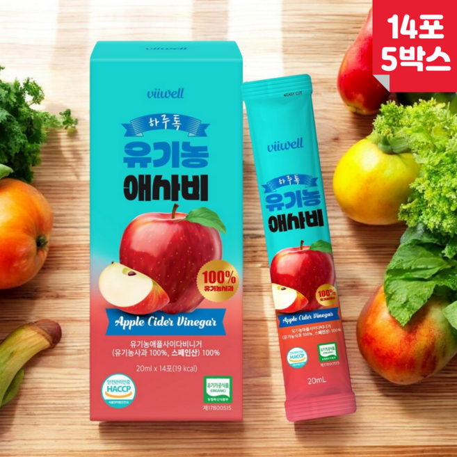 100% 유기농 애사비 스틱 사과초모식초 애플사이다비니거 음료 원액, 70개, 20ml