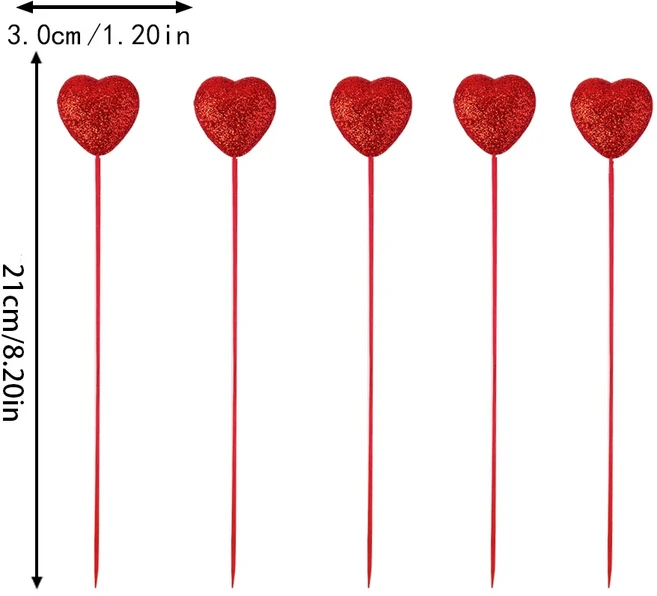 발렌타인 데이 핑크 레드 글리터 폼 하트 픽 스틱 케이크 장식 생일 파티 토퍼 결혼 용품, 05 style F
