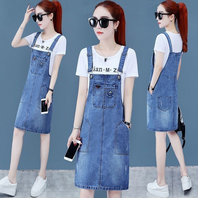 牛仔吊帶連衣裙女夏新款韓版百褶顯瘦收腰減齡A字裙