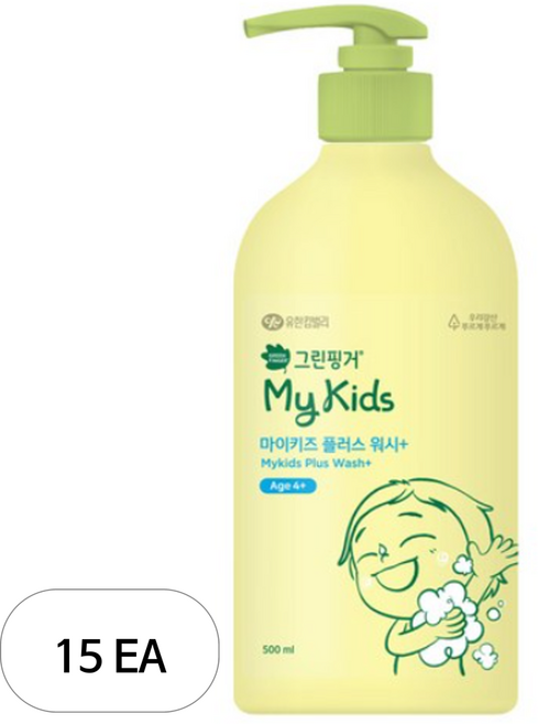 그린핑거 아동용 마이키즈 플러스 미세먼지 클렌징 저자극 워시 복숭아향, 500ml, 15개