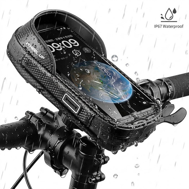 인씨네 휠업 자전거 핸들바 핸드폰 터치 방수 거치대 케이스 앞가방 미니벨로 킥보드, 2개, 블랙