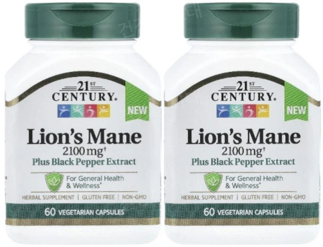 21세기 노루궁뎅이버섯 라이온스메인 2100mg 60캡슐 2개 흑후추 LionsMane, 60정 - 쿠팡