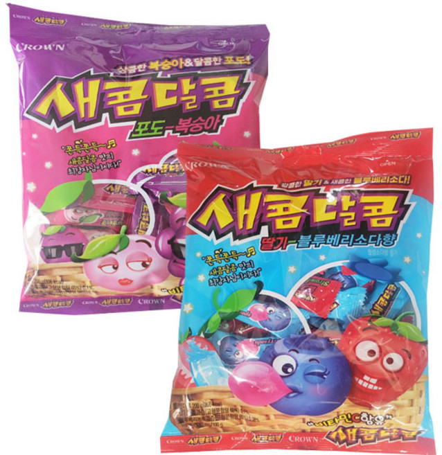 크라운 새콤달콤 딸기블루베리소다향 200g 포도복숭아 200g 각 1개씩, 1세트, 400g