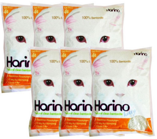 하리노 프리미엄 응고형 고양이모래, 4L, 6개