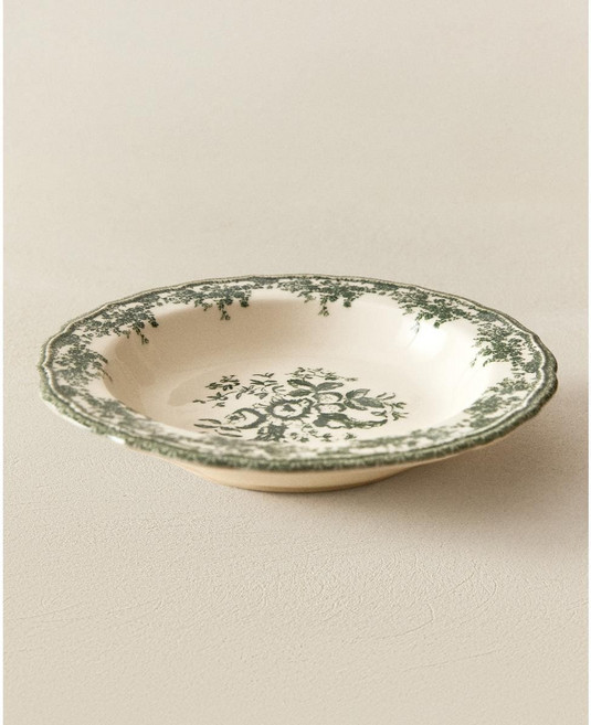 자라홈 브랜드관 플로랄 프린트 도기 깊은 접시 42460201528, 23 x 23 x 4 cm, 다크 올리브