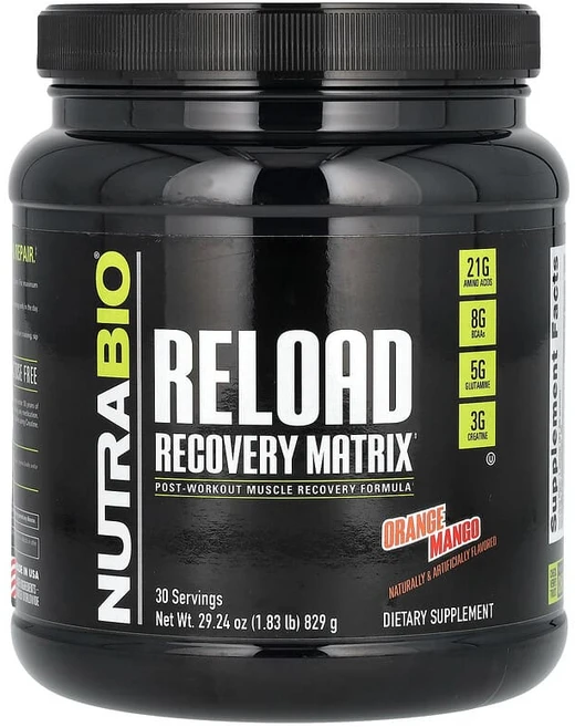 NutraBio 리로드 리커버리 매트릭스 오렌지 망고 829g(1.83lb) NRB-52510, 1개, 829g - 쿠팡