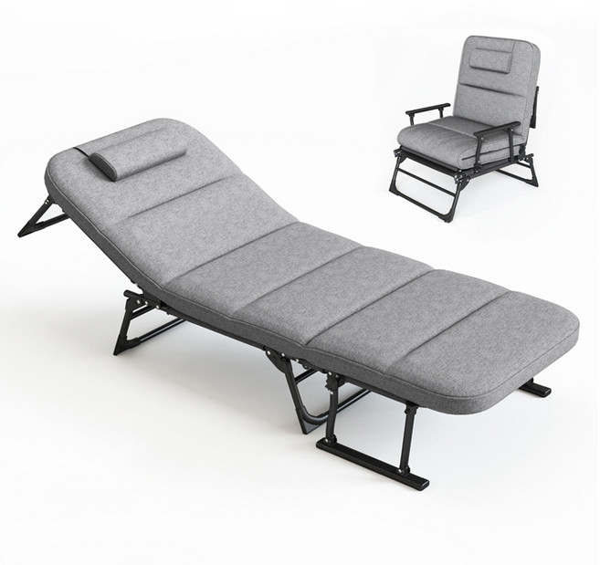 낮잠 수면 휴식 1인용 침대 접이식침대 튼튼한 리클라이너 의자 야전침대 목배게 접이식 1인용 침대 허리에좋은 접이식 리클라이너 하중 300KG, 그레이