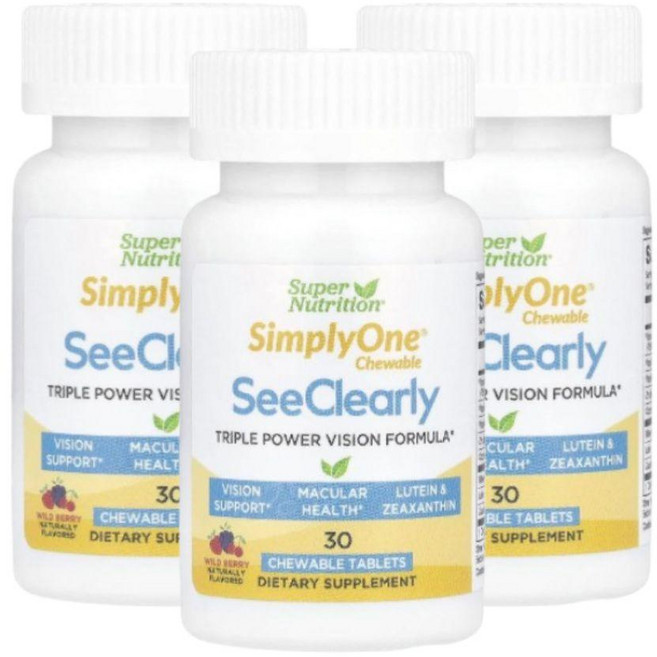 캘리포니아 골드 뉴트리션 SimplyOne See Clearly 트리플 파워 비전 포뮬러 와일드 베리맛 츄어블 30정, 3개, 0.1kg