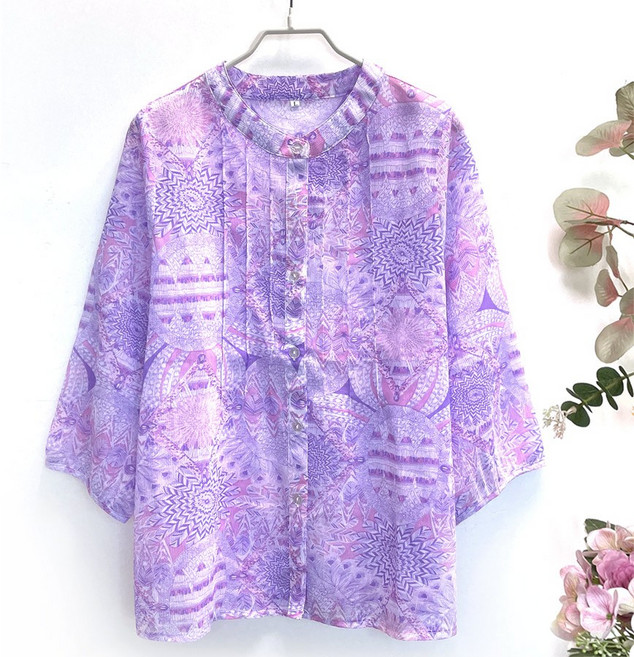 국내생산 국민할매 할머니옷 엄마옷 차이나카라 미라클 쉬폰 7부 블라우스[RB-S02] 어르신옷 여름남방 요양원옷