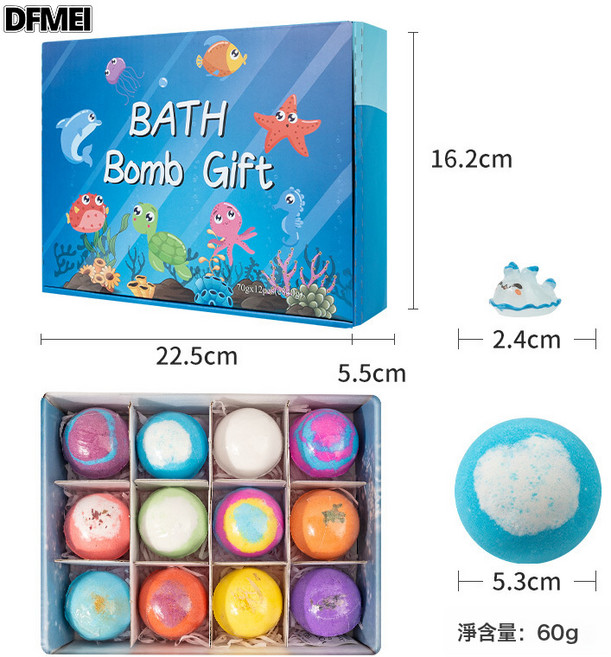 DFMEI 海洋玩具沐浴球禮盒組 12入, 1個, 海洋玩具浴鹽球套盒60g*12個:如圖
