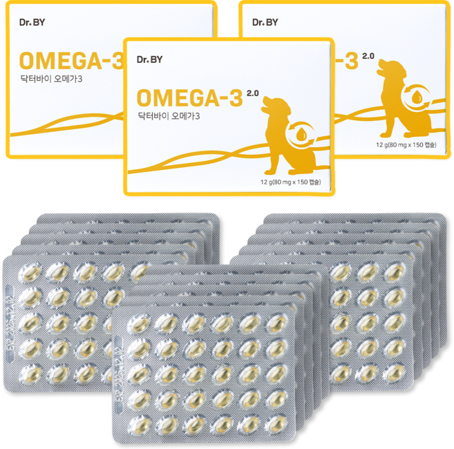 닥터바이 강아지 오메가3 관절 피부 심혈관 눈 건강 영양제 150정 rTG 오메가3 초소형 식물성 캡슐 종합영양제, 3세트