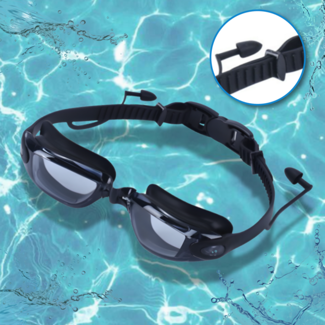 루바르 김서림방지 수영 귀마개 일체형 수경, 1개, 블랙