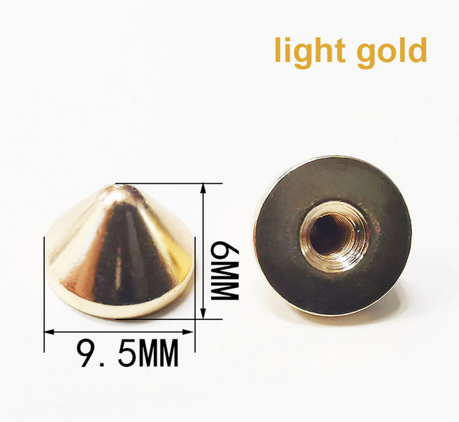 금속 불릿 콘 스파이크 펑크 스크루백 스터드 가방 가죽 공예 전화 케이스 DIY 장식 액세서리 10 개 이상 색상, light gold 9.5x6mm